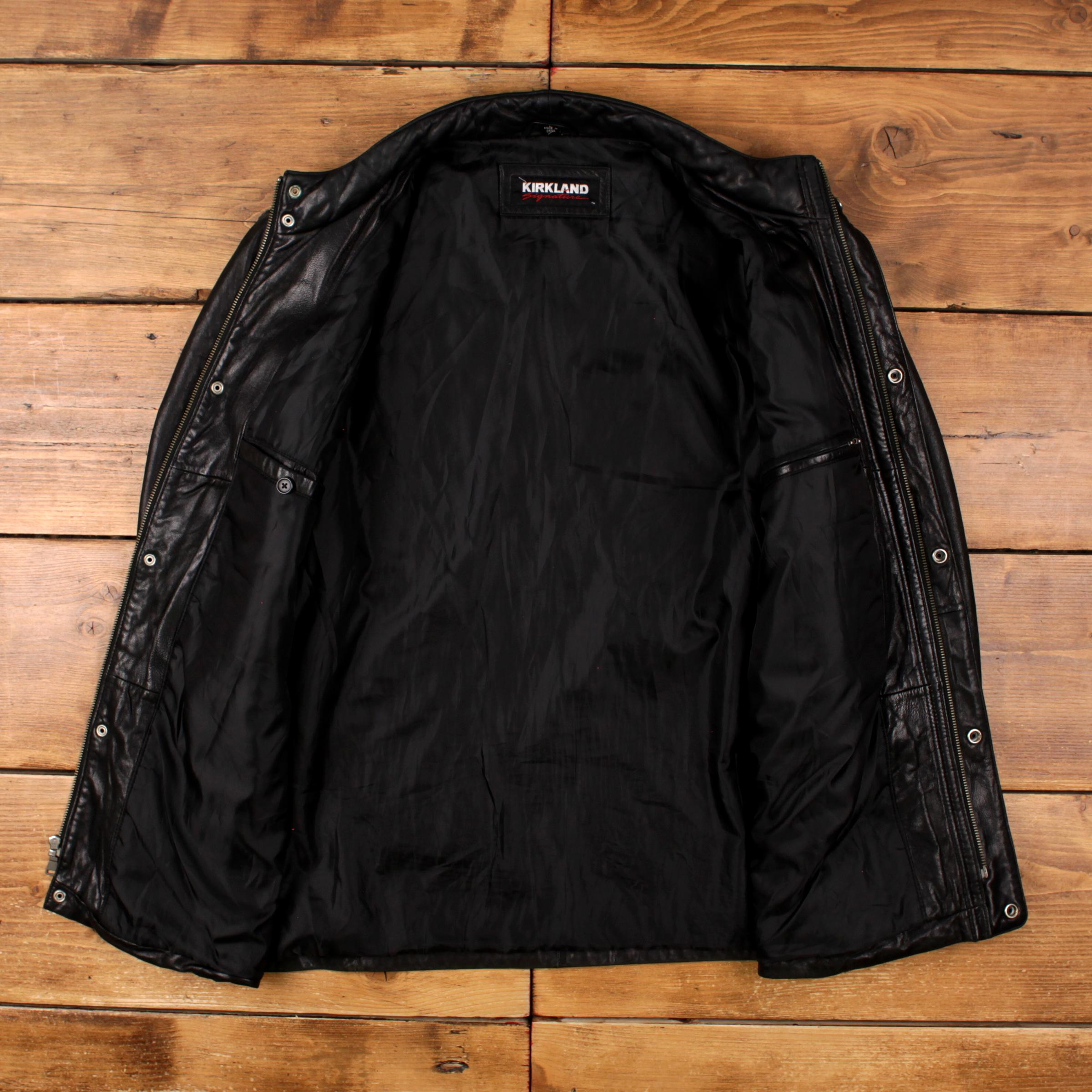 Vintage Kirkland Signature Leather Jacket L Mens 90s Black Full