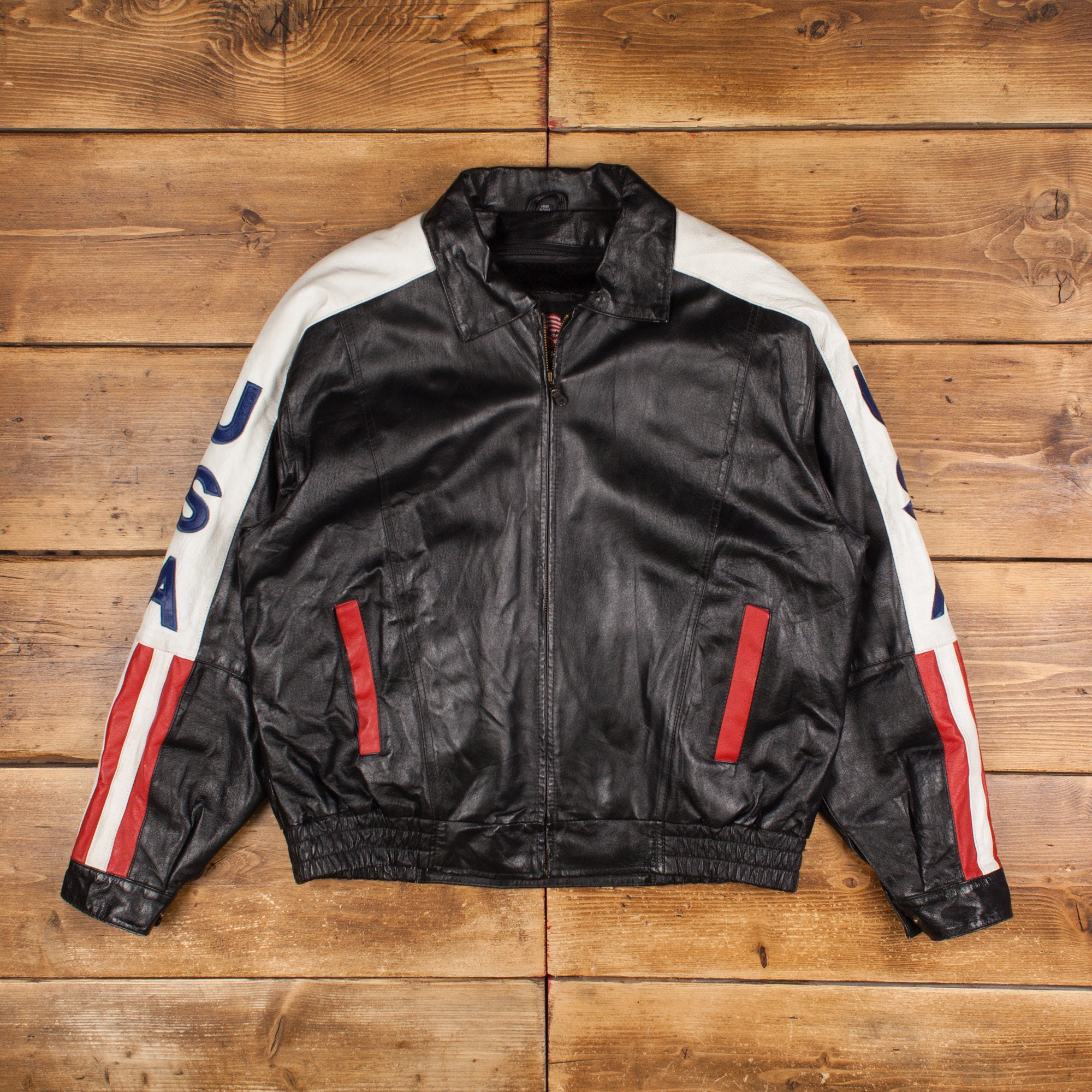 Vintage Leather USA Leather Jacket XL 90s USA Flag Bomber Vintage Leather USA Leather Jacket XL 90s USA Flag Bomber