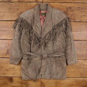 Vintage Danier Leather Jacket S 80s Suede Fringe Western Grey Womens