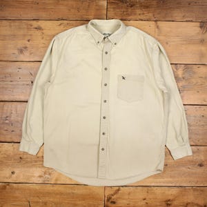 Vintage Eddie Bauer Casual Shirt Button L Tall Mens Long Sleeve Beige Solid