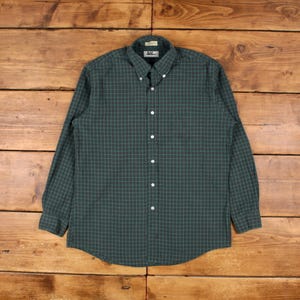 Vintage L.L.Bean Check Shirt Button XL USA Made 80s Mens Long Sleeve Green