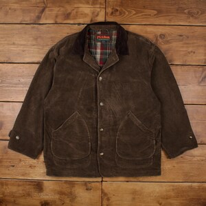 Vintage J S A Bank Corduroy Barn Coat Jacket L Mens 90s Brown Plaid Lined Chore