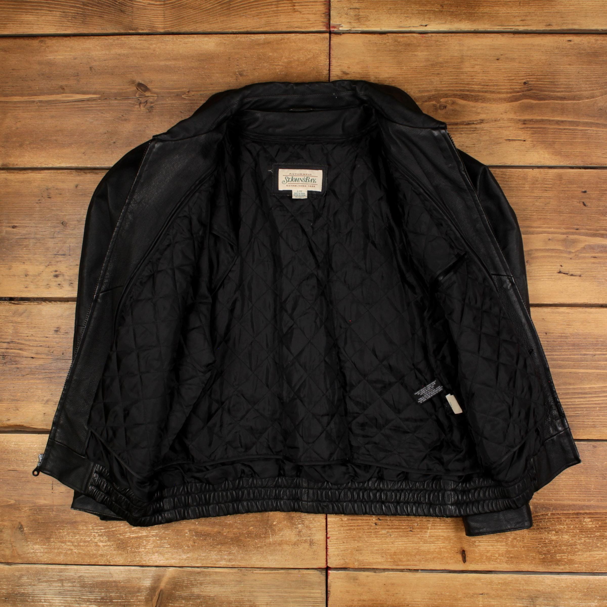 Vintage St John's Bay Leather Jacket L Black - Etsy Israel