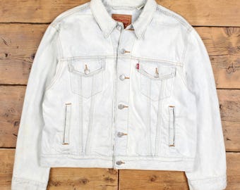 Vintage Levis Trucker Jean Jacket Sz 46R Red Tab Denim 80s 70506
