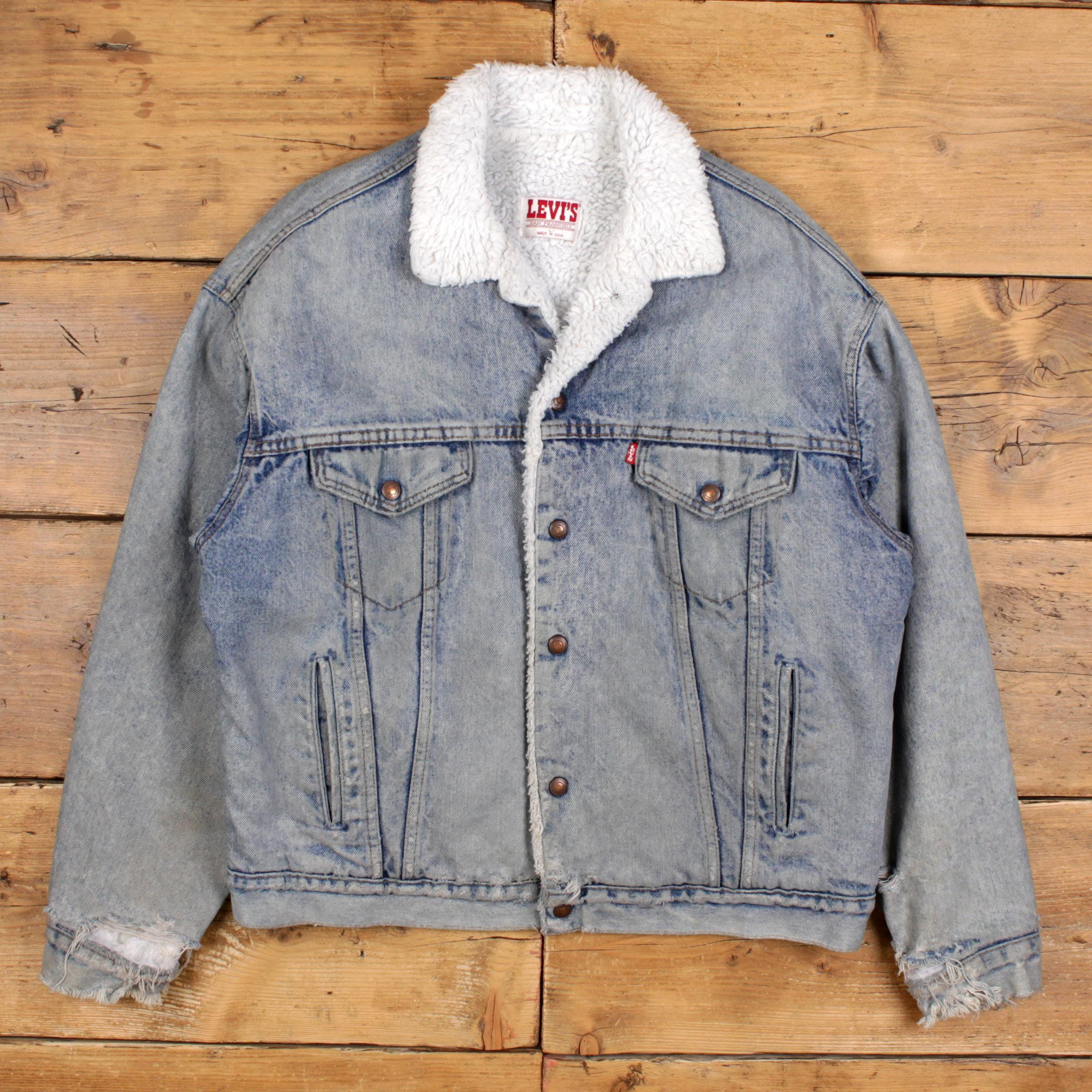 Vintage Levi's Denim Jacket L 80s Trucker Acid Wash Sherpa Lined