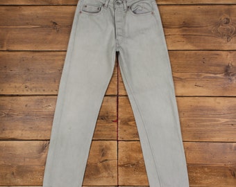 Vintage Levis 501 Jeans 28 x 30 USA Made 90s Light Wash Straight Grey Red Tab