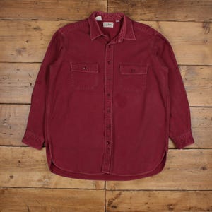 Vintage L.L.Bean Chamois Shirt Button L USA Made 90s Tall Mens Long Sleeve Red
