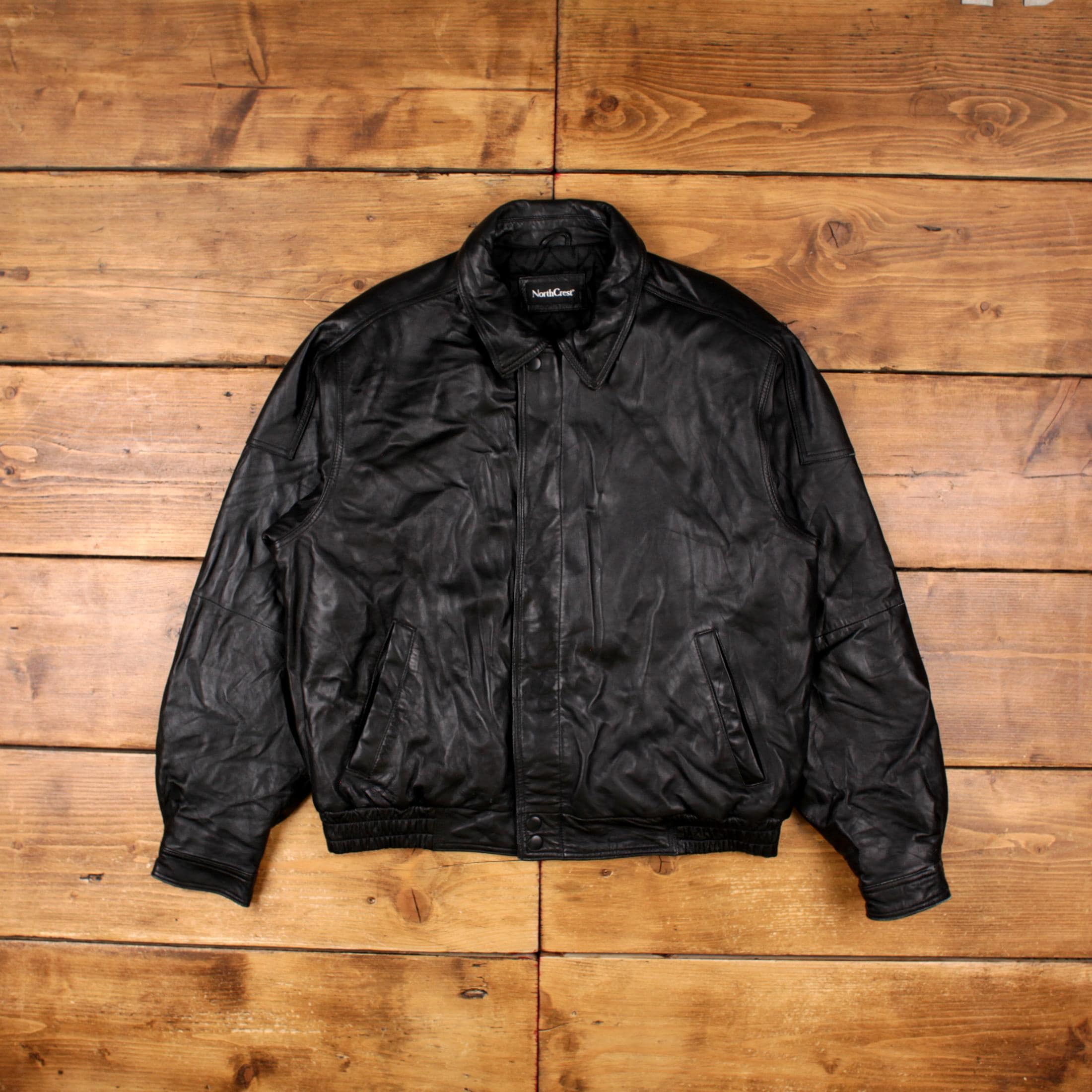 Vintage Northcrest Leather Jacket L 90s Bomber Black - Etsy
