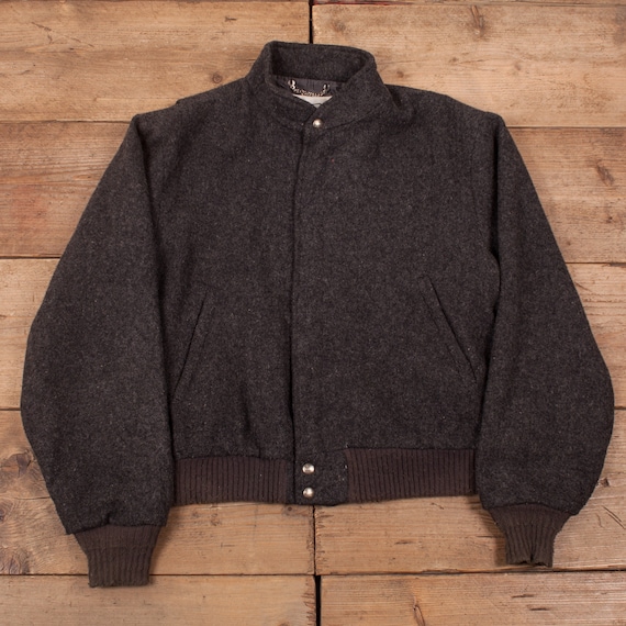 Mens Vintage 70s Woolrich Grey Wool Bomber Coat Ja
