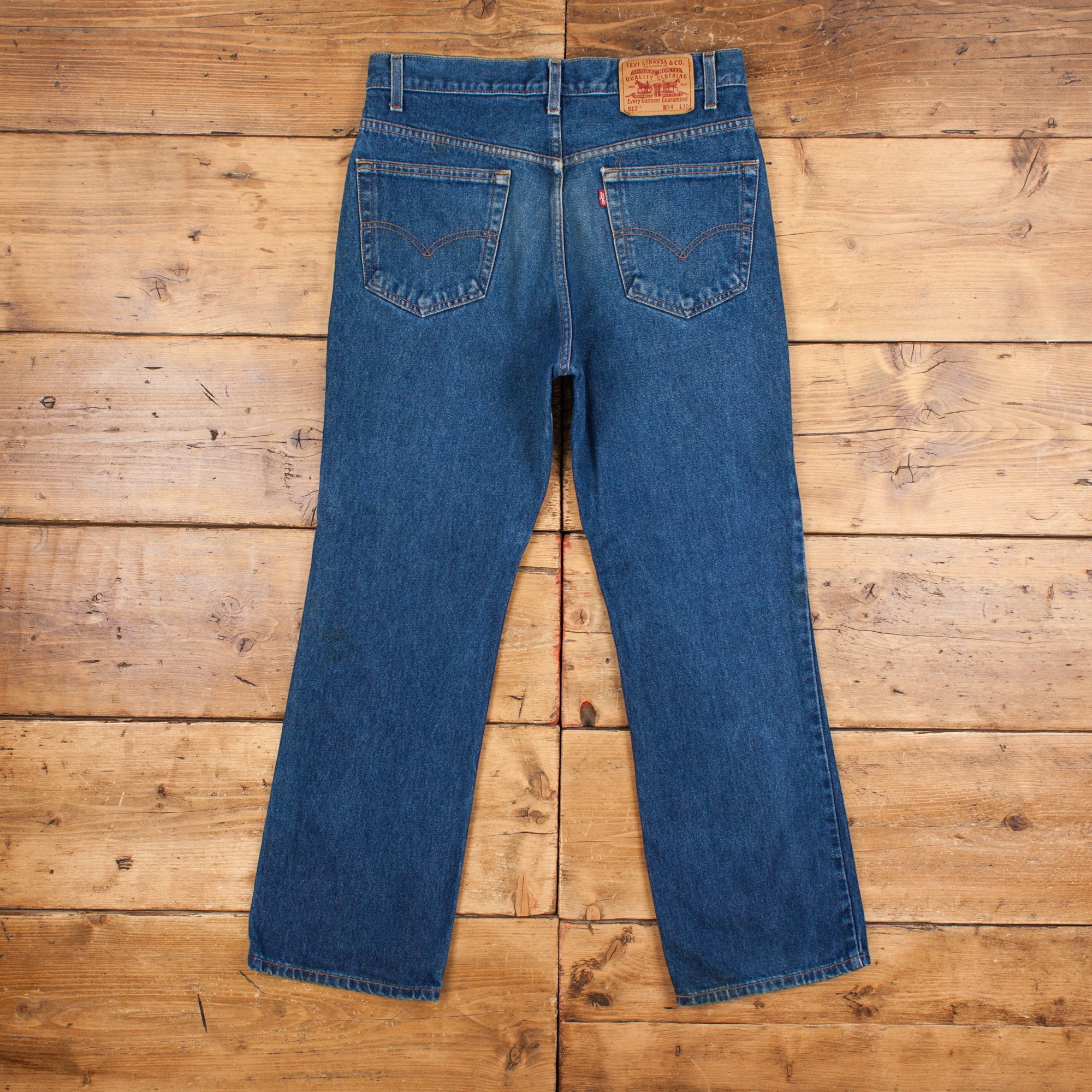 Vintage Levis 517 Jeans 33 X 30 90s Medium Wash Bootcut Blue Red Tab Denim Etsy