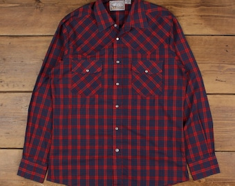 Vintage Big Yank westernshirt M heren jaren 90 geruite parel cowboy rood