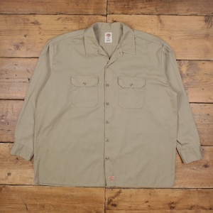 Vintage Dickies Workwear Shirt Button 2XL Mens Long Sleeve Beige Solid