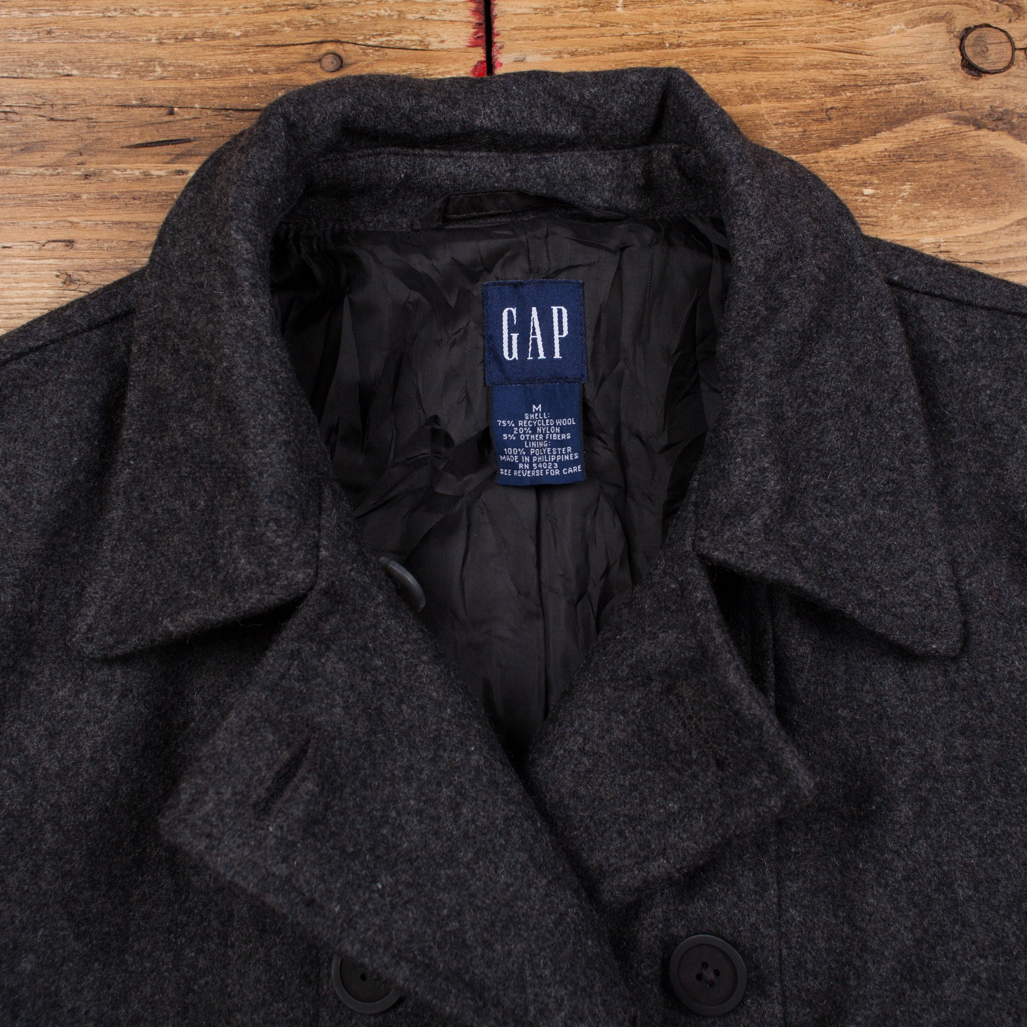 Buy Vintage GAP Wool Jacket M 90s Double Breasted Overcoat Grey