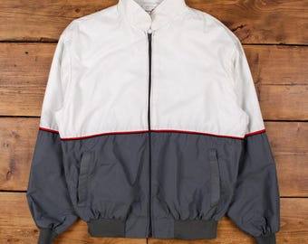 Vintage King Louie Windbreaker Jacket L 80s Pro Fit USA Made Grey