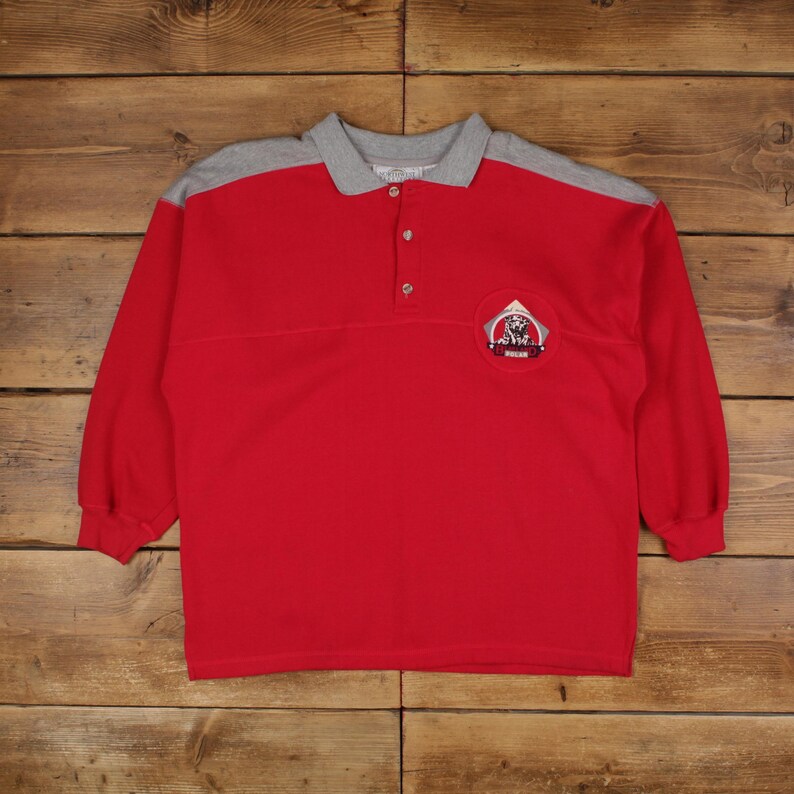 Vintage Northwest Territory Graphic Sweatshirt L Bear Collared Mens Red image 1