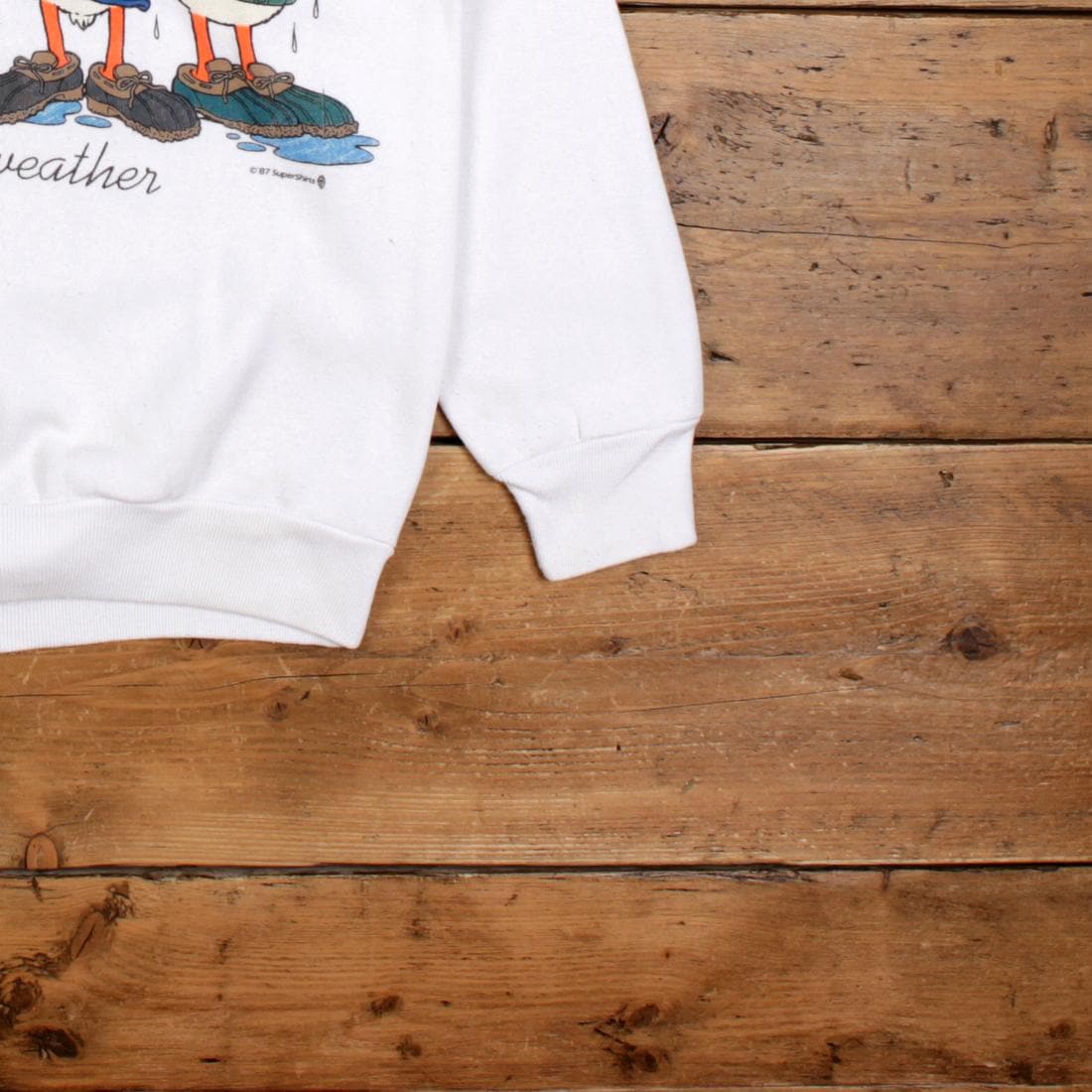 Vintage Graphic Ducks Sweatshirt M Slim 80s USA Made White