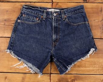 Vintage Levi's Denim Shorts 31 Levis 505 Raw Hem Jorts Dark Wash Hot Pants