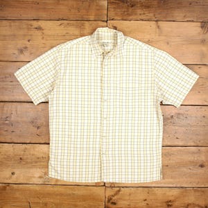 Vintage Eddie Bauer Casual Shirt Button M 90s Check Mens Short Sleeve Yellow