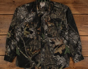 Vintage Mossy Oak Real Tree Shirt Button M Mens Long Sleeve Green Camouflage