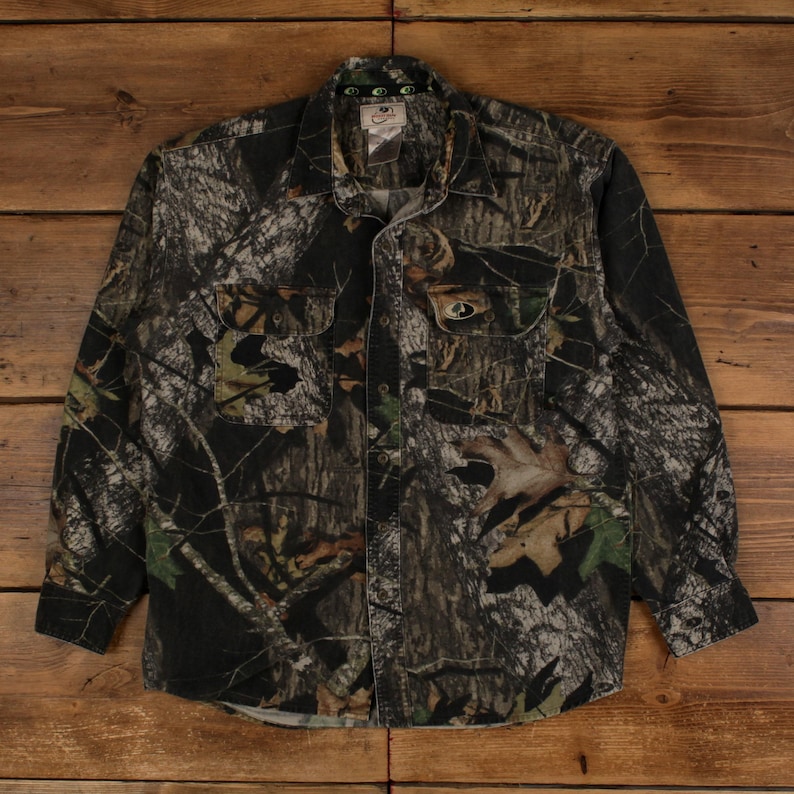 Vintage Mossy Oak Real Tree Shirt Button M Mens Long Sleeve Green Camouflage image 1