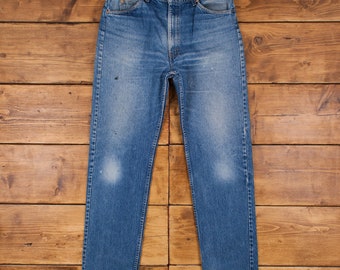 Vintage Levis 505 Jeans 36 x 34 USA Made 80s Stonewash Straight Blue Denim