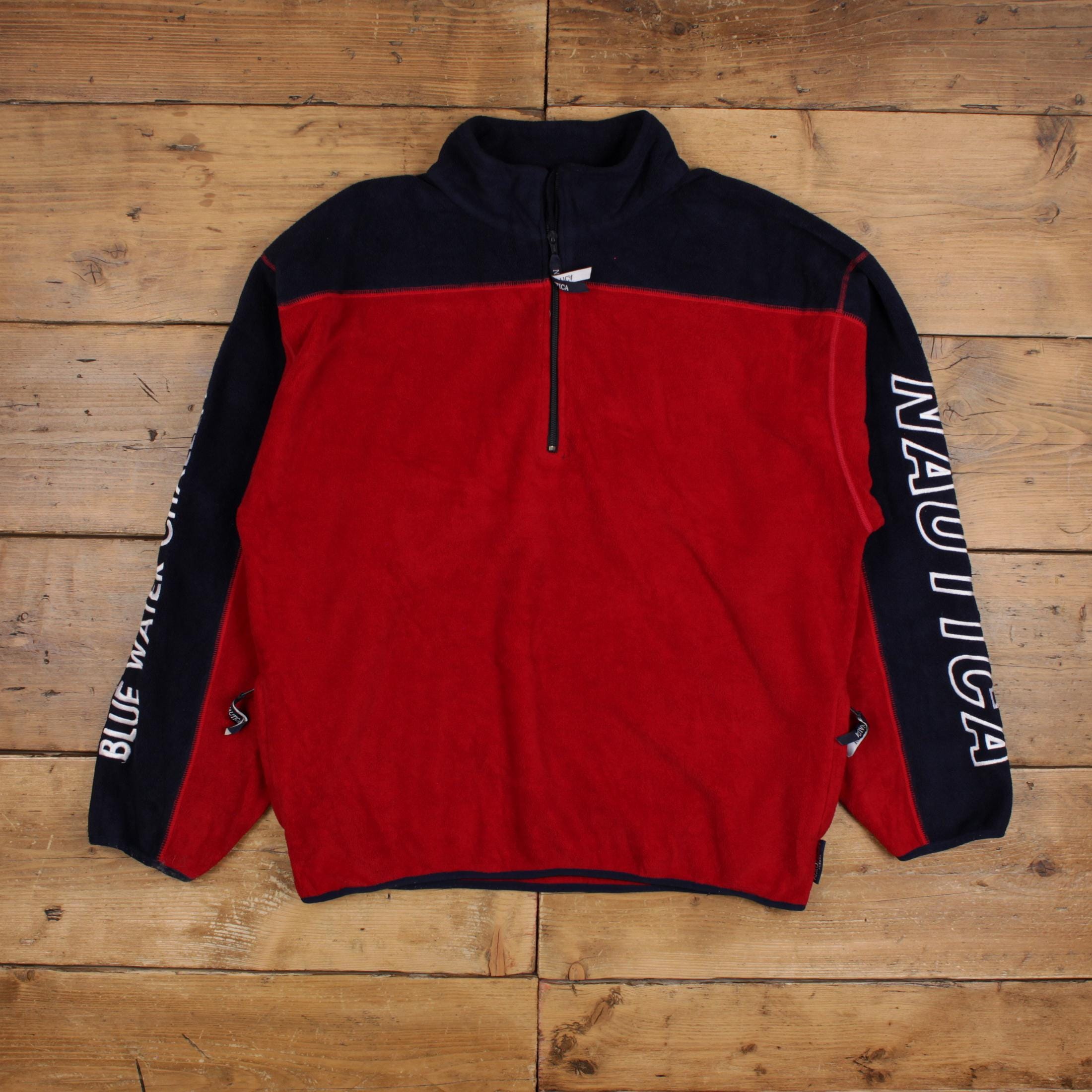 Vintage Nautica Outdoor Jacket L 90s Fleece 1/4 Zip USA Made Red