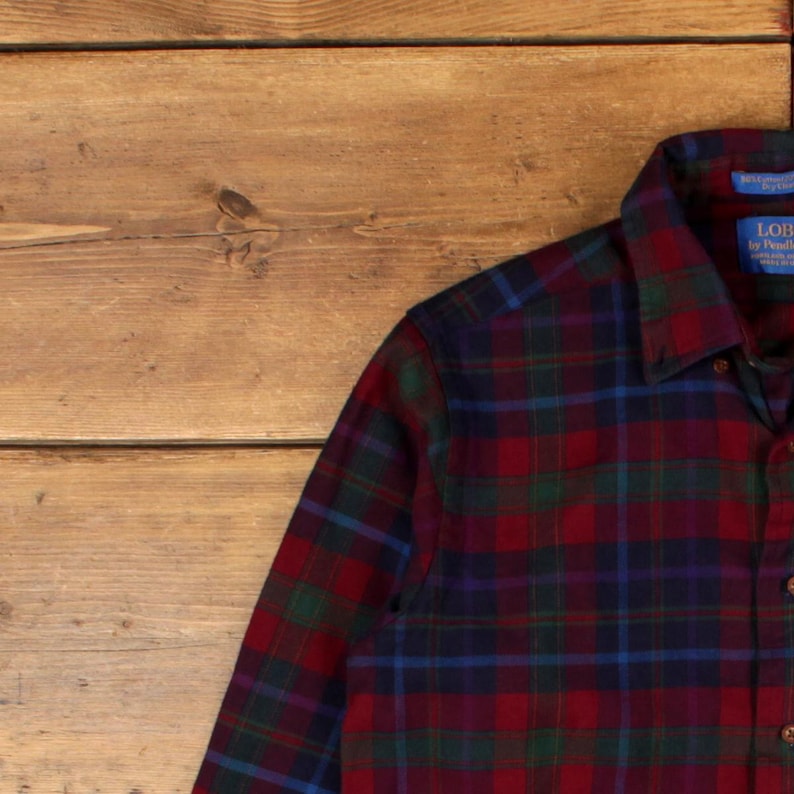 Lobo By Pendleton Flannel Shirt M Mens Cotton Wool Plaid Pocket Red USA Made image 4