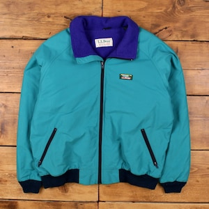 Vintage L.L.Bean Windbreaker Jacket L 90s Warm-Up Bomber Green