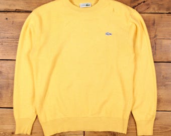 Vintage Lacoste Jumper Sweater M 90s V-Neck Wool Yellow