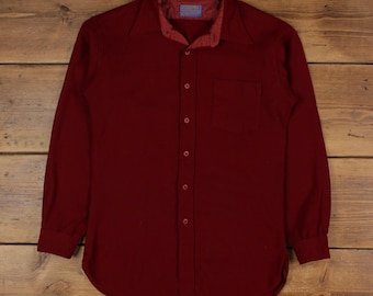 Vintage Pendleton Wool Shirt L Mens Button 70s Flannel Maroon Red USA Made