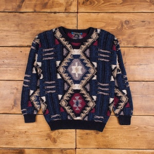 Vintage Architekt Pullover Pullover M Abstrakt Rundhals Blau