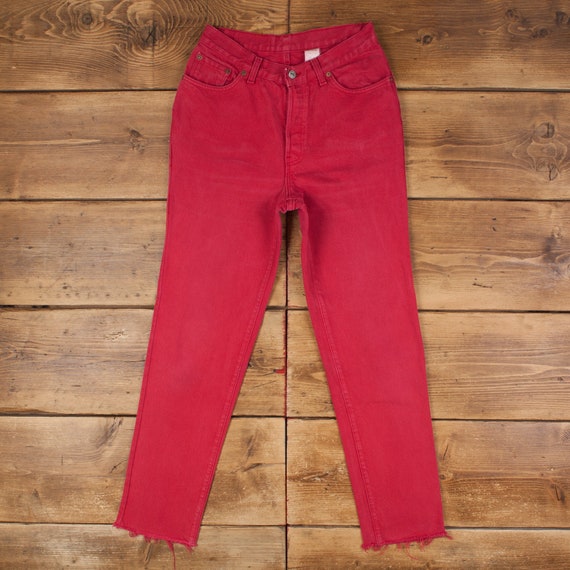 Vintage Levis Jeans 30 x 30 USA Made Medium Wash Tapered Pink Womens Red Tab