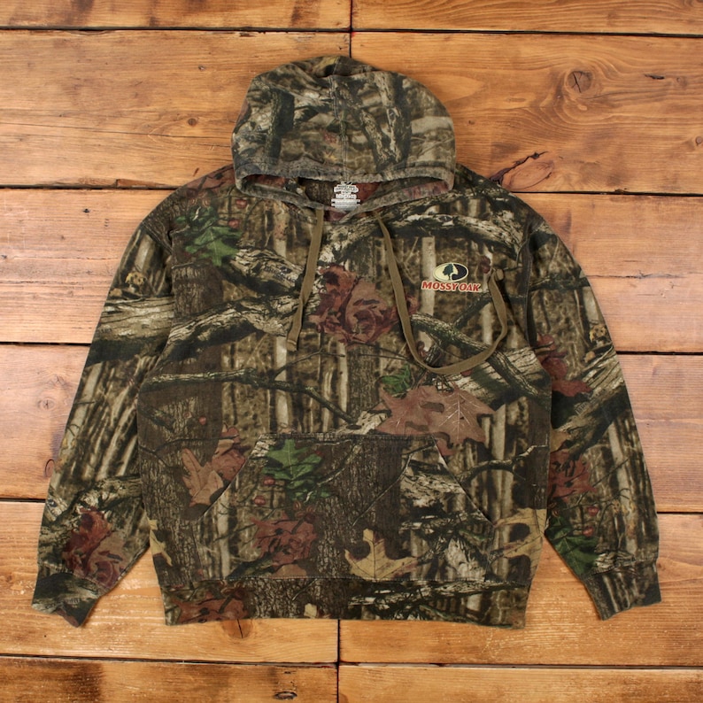 Felpa con cappuccio Mossy Oak taglia L da uomo, con logo mimetico, ideale per attività all'aperto e caccia, colore marrone. immagine 1