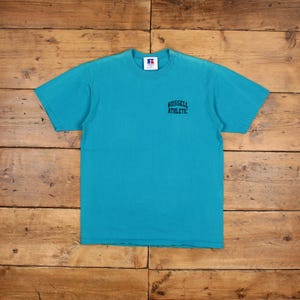 Vintage Russell Athletic Logo T Shirt Medium 90s USA Made Blue Tee