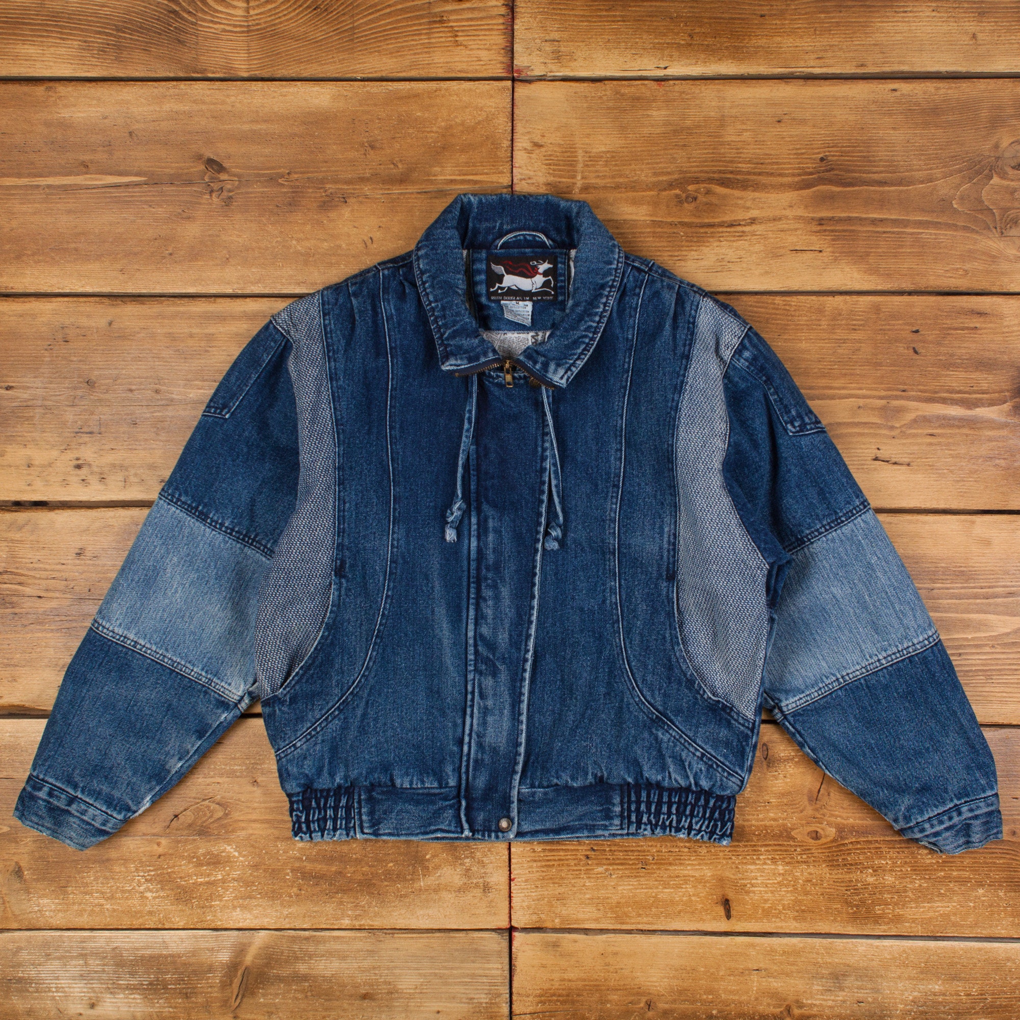 Vintage Ruth Douglas Bomber Jacket M Patchwork Denim Jacket