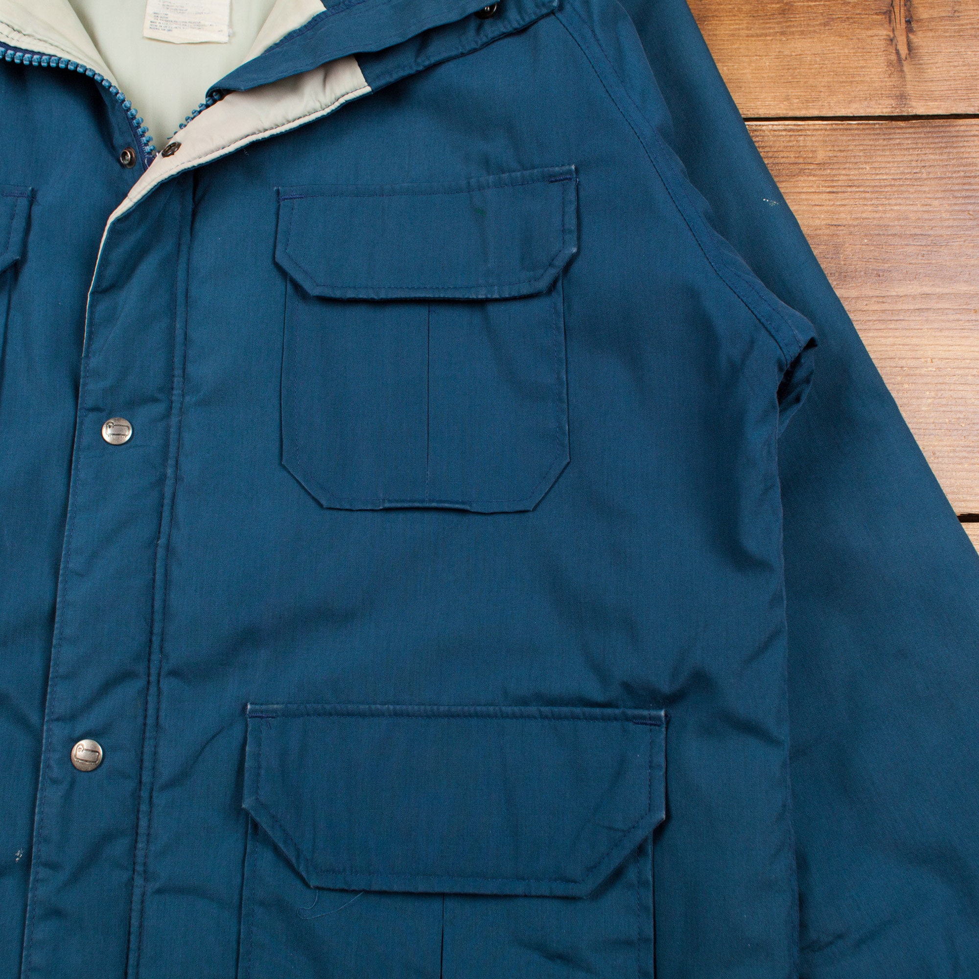 Vintage Woolrich Parka Jacket XL 80s USA Made Blue Zip Snap