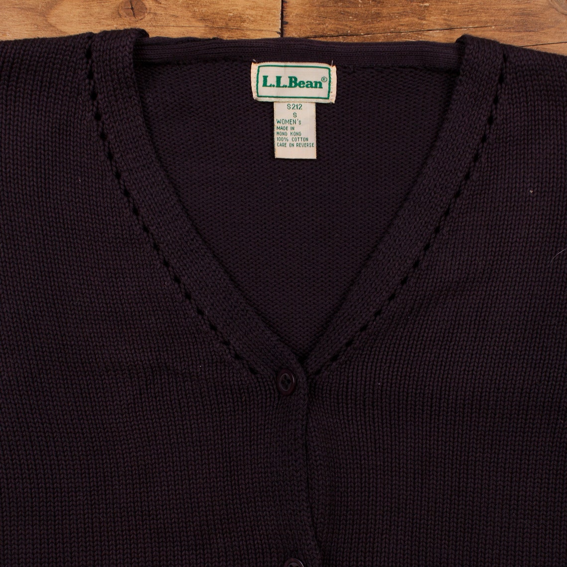 Vintage L.L. Bean Cardigan S 80s Womens Button Collared Black, foto 4 di 5