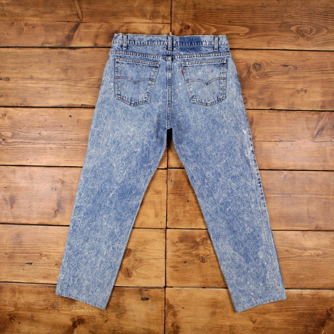 Vintage Levis Jeans 35 x 30 USA Made 90s Acid Wash Straight Blue Orange Tab, foto 2 di 5