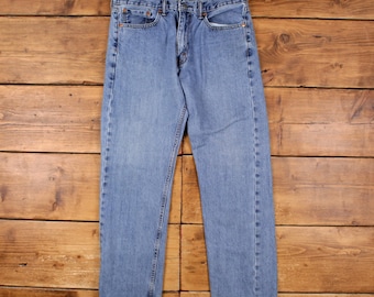 Levis 505 jeans 34 x 32 blauw, regular, rechte vervaagde stonewash-denim met rode tabs