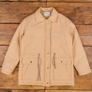 Vintage Kugelmantel M 90s Gepolsterter Cremefarbener Damen Reißverschluss