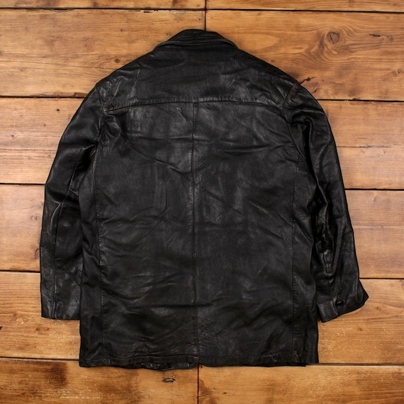 Vintage Leather Jacket XL 80s Car Coat Donkey Black - Etsy