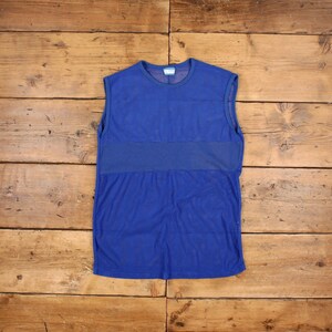 Maglietta vintage a punto singolo, sportiva, taglia media, anni &#39;90, gilet in rete blu