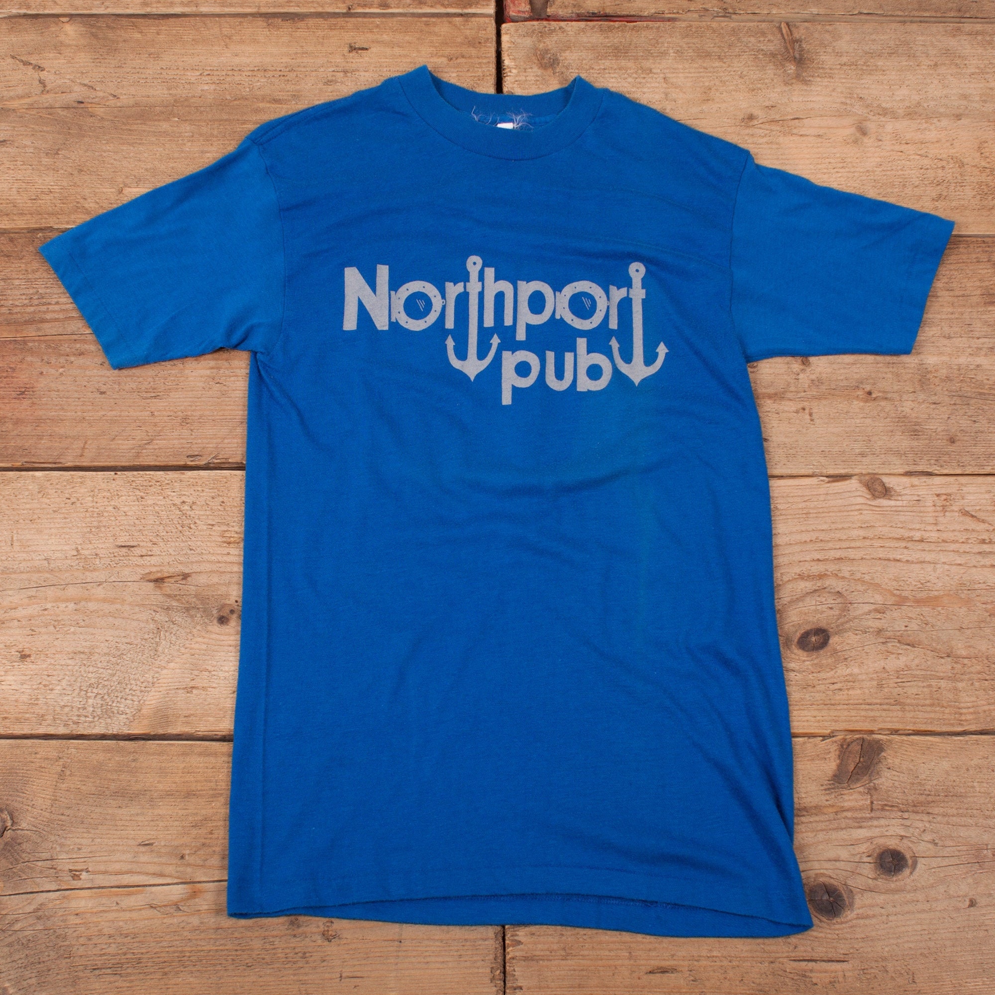 Image of Men's Vintage 80S Blue Thin Northport Graphic Single Stitch T-Shirt S 34" R17502