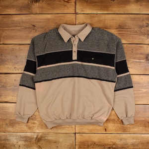 Vintage Blank Sweatshirt XL Collared Mens Beige