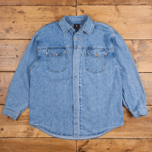 vintage Bugle Boy Denim Shirt Button XL Manches longues Homme Bleu Uni