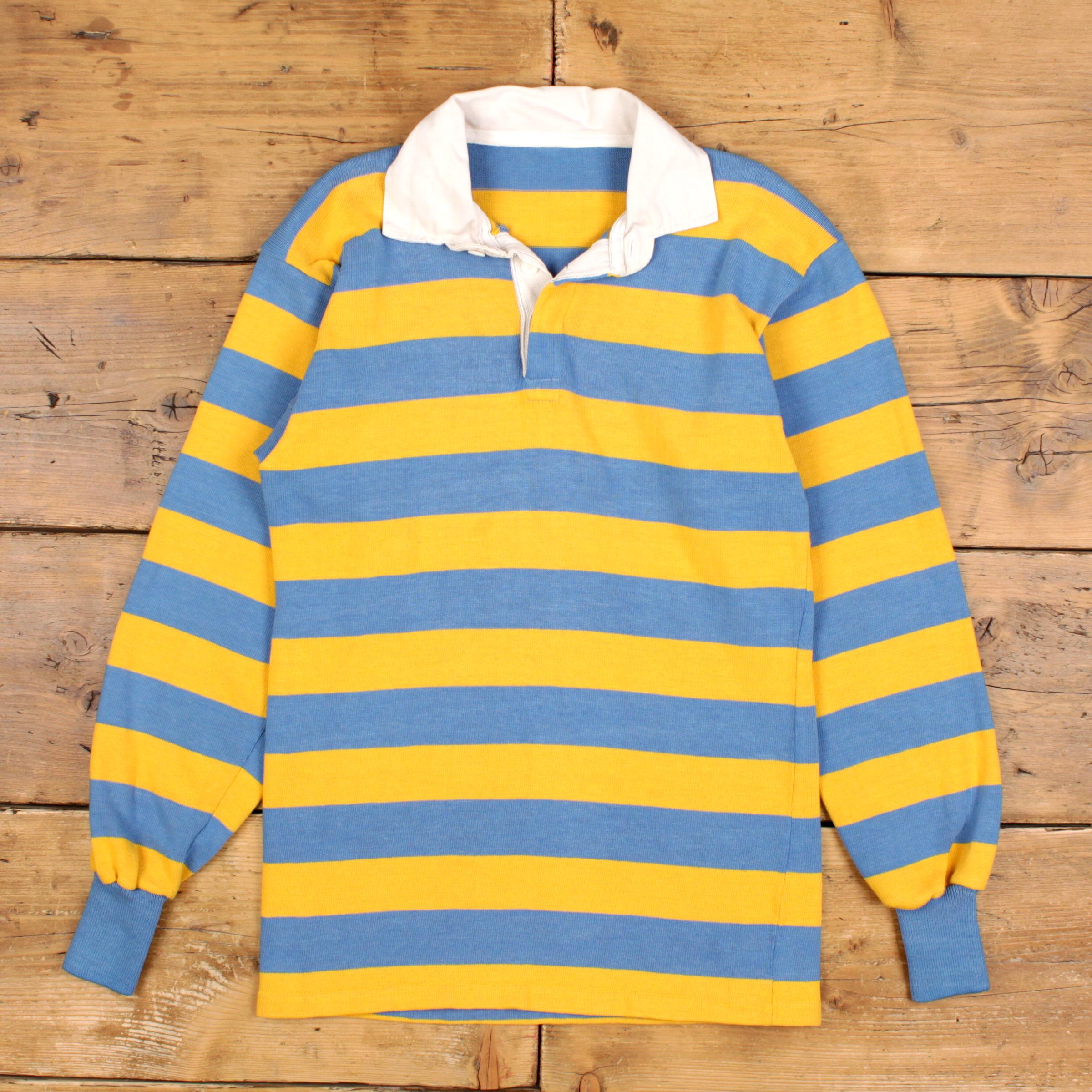 Vintage Polo Rugby Shirt Striped Blue M Mens 90s Yellow Long