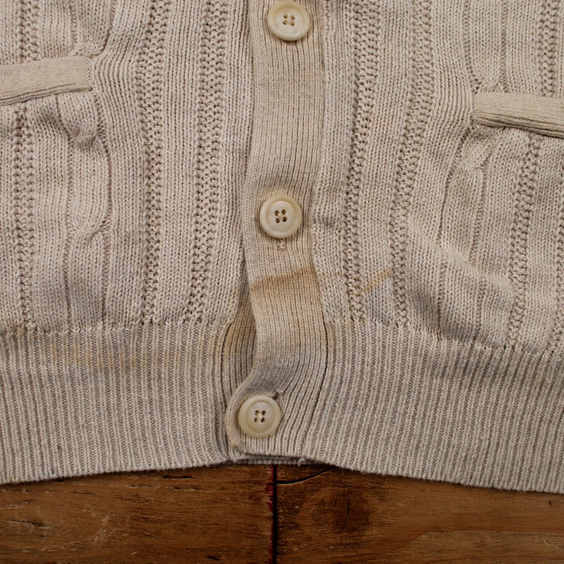 Vintage Nautica Cardigan L Mens 90s Cotton Blend V-neck Cable Knit Jumper, foto 4 di 5