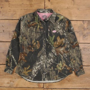Camisa vintage de roble musgoso con botones de árbol real, talla M, para mujer, manga larga, color marrón camuflaje imagen 1