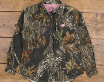 Vintage Mossy Oak Real Tree Shirt Button M Womens Long Sleeve Brown Camouflage