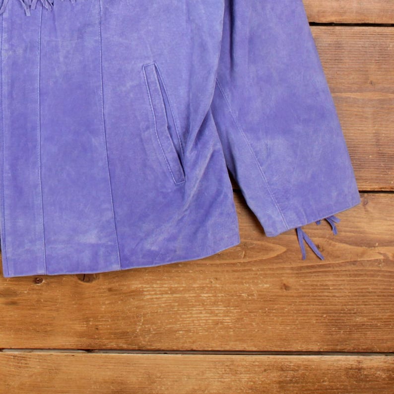 Vintage The Quacker Factory Leather Jacket 2XL Western Suede Fringed Purple image 8